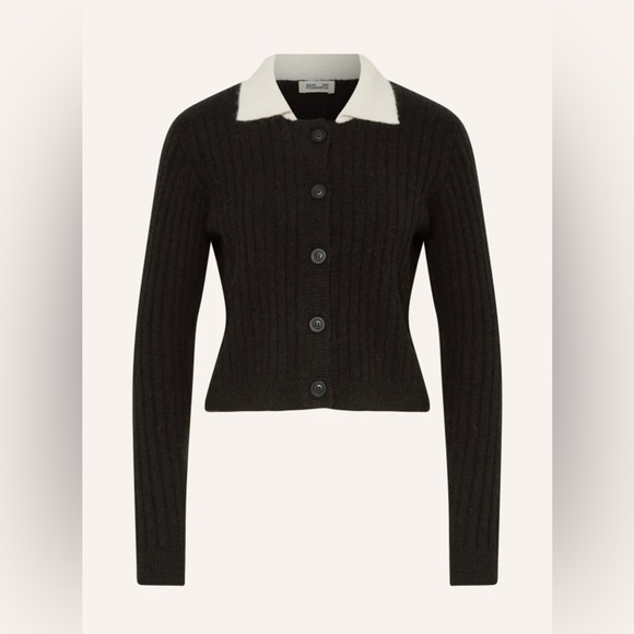Baum Und Pferdgarten Sweaters - Baum und pferdgarten Black wool Ribbed Cardigan with White Collar size L NWT